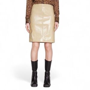 NWT 2nd Day Cecilia Beige Tan Patent Leather High Rise Pencil Mini Skirt 2